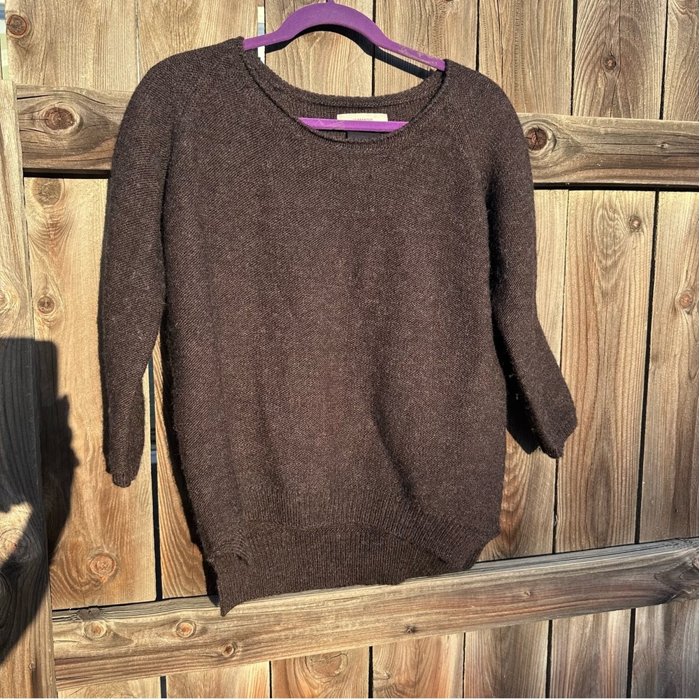 Humanoid Sweater Womens Small Alpaca Blend Brown 3/4 Sleeve Tight Knit